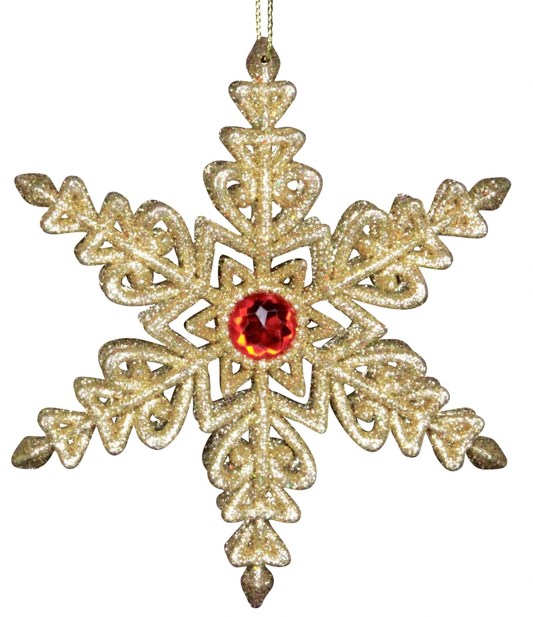 3D Gold Snowflake with Red Jewel