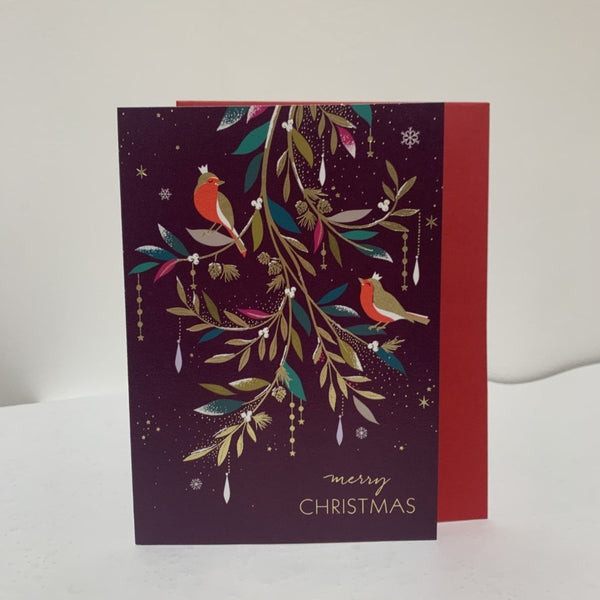 Purple Robins Christmas Card
